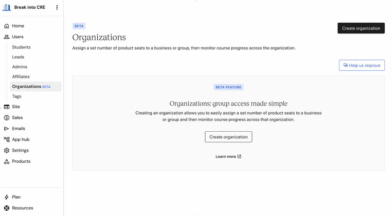 Creating an organization