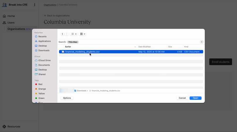CSV file picker for bulk enrollment